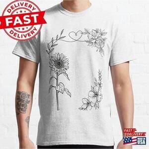 Black Wild Flowers Abstract Nature Graphic Unisex T-Shirt